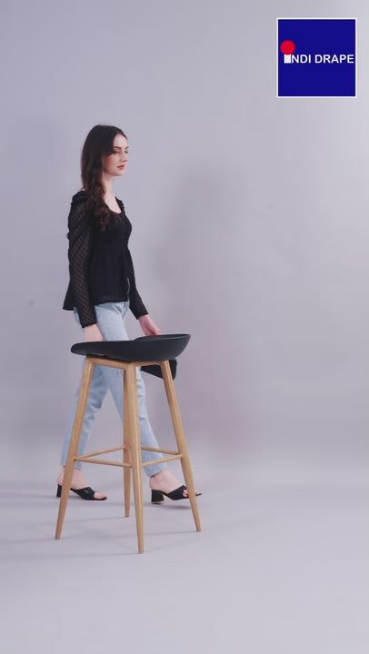 Chiffon Leg-O-Mutton Sleeve Black Top