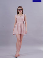 Beige Western Wear Smocked Mini Dress