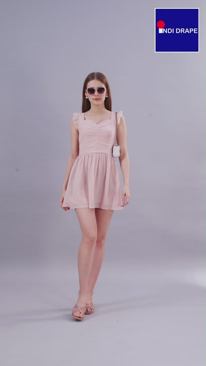 Beige Western Wear Smocked Mini Dress