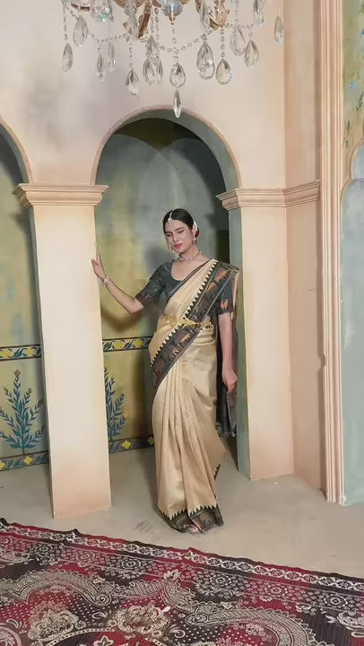 Cream Kanjivaram Silk Saree