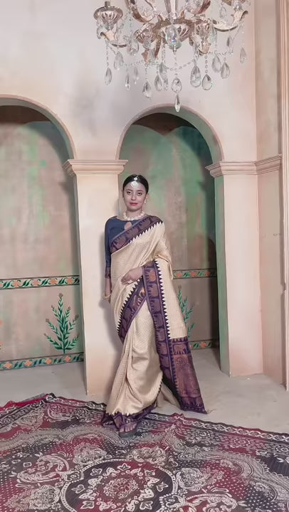 Cream Kanjivaram Silk Saree