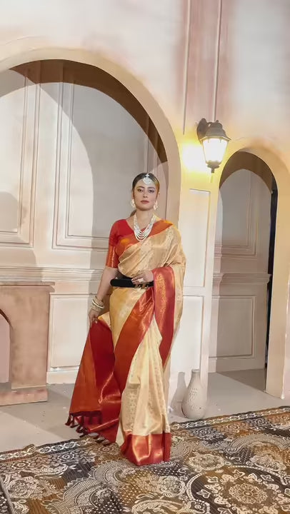Cream Kanjivaram Silk Saree