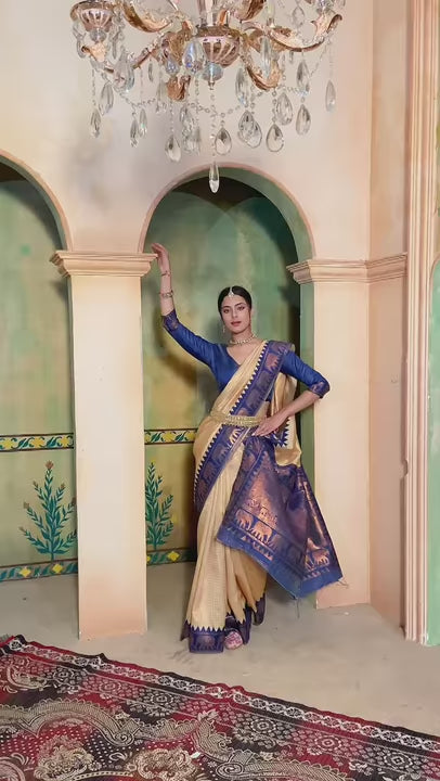 Cream Kanjivaram Silk Saree