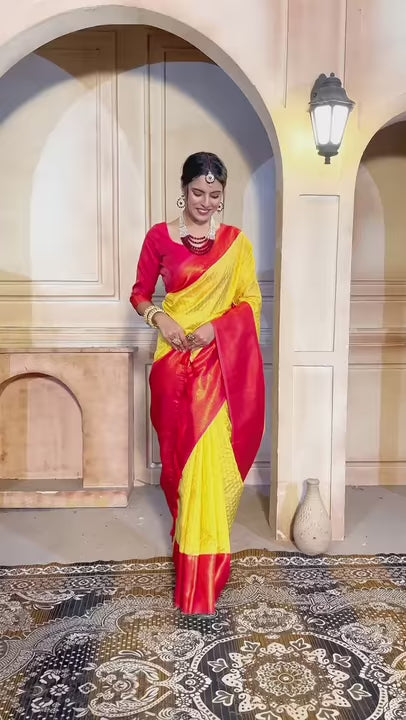 Lemon Yellow Kanjivaram Silk Saree