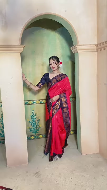Raspberry Kanjivaram Silk Saree