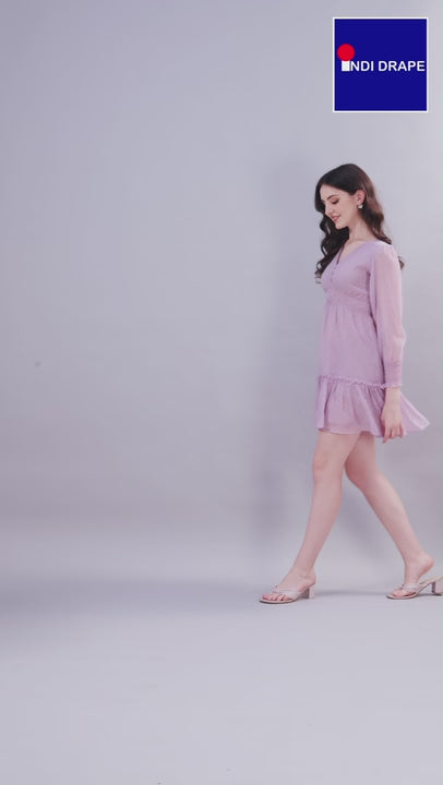Lilac Chiffon Midi Cute Dress