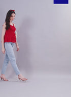 Premium Georgette Cute Red Peplum Top