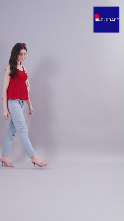 Premium Georgette Cute Red Peplum Top