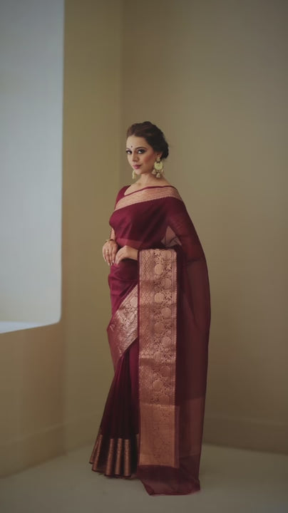 Maroon Organza Saree