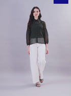 Green Chiffon Women Western Shirts with Inner