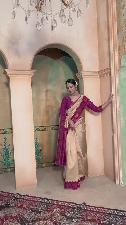 Cream Kanjivaram Silk Saree