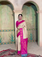 Cream Kanjivaram Silk Saree