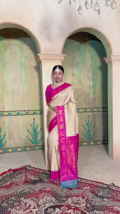 Cream Kanjivaram Silk Saree