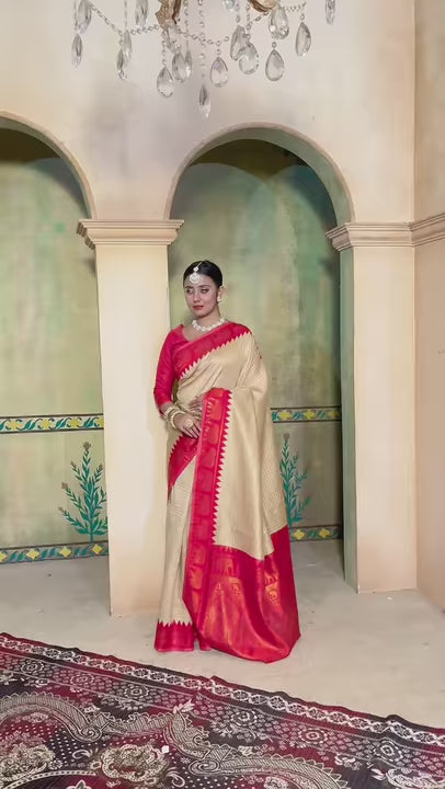 Cream Kanjivaram Silk Saree