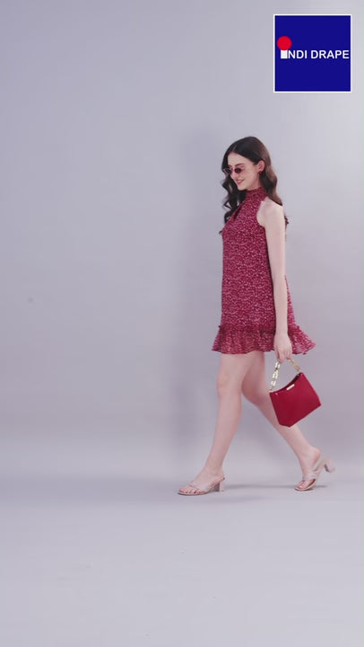 Floral print halter neck dress mini