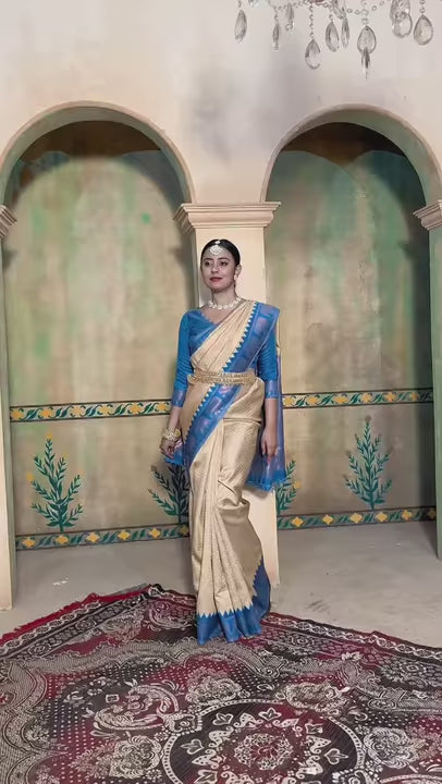 Cream Kanjivaram Silk Saree