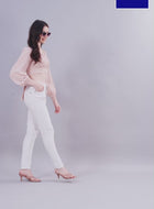 Beige Chiffon Crop Top with Bow