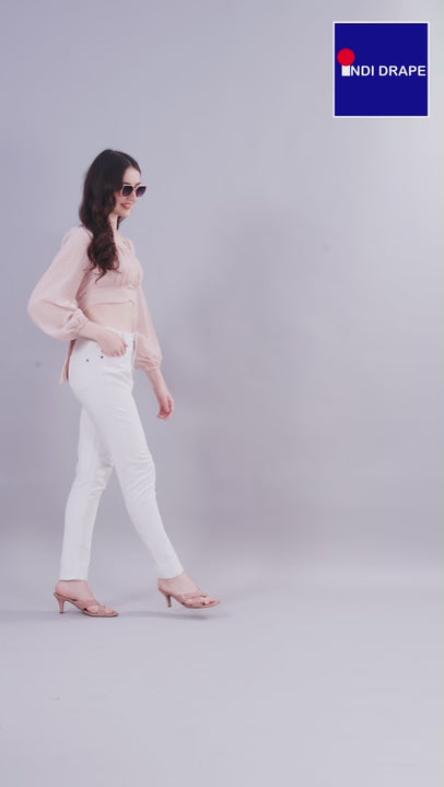Beige Chiffon Crop Top with Bow