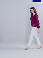Wine Chiffon Blouse Top with Inner