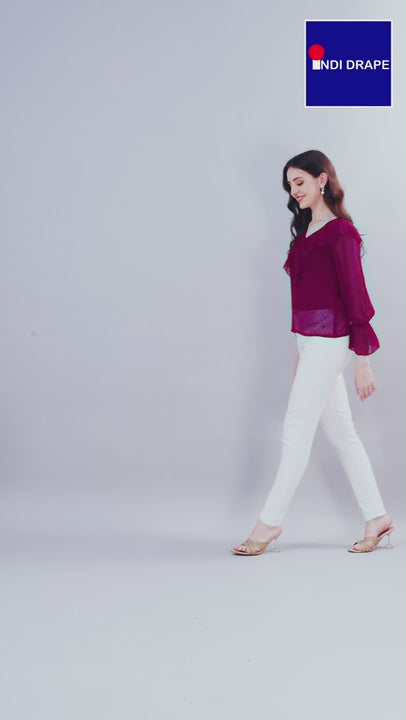 Wine Chiffon Blouse Top with Inner