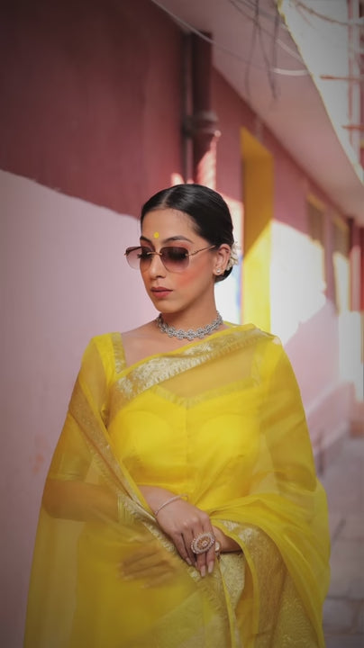 Yellow Organza Saree