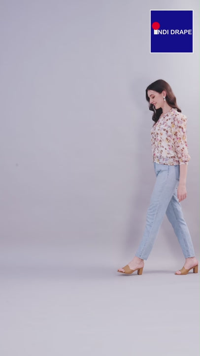 Off-White Chiffon Floral Print Sheer Shirt