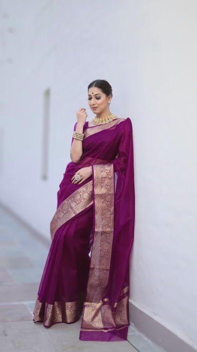 Wine Organza Saree