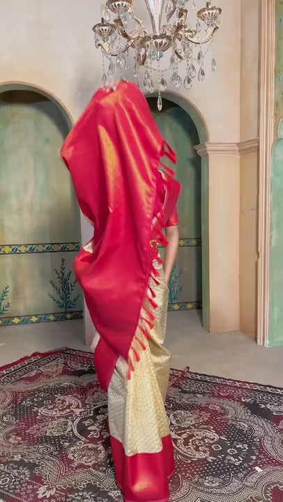 Cream Kanjivaram Silk Saree