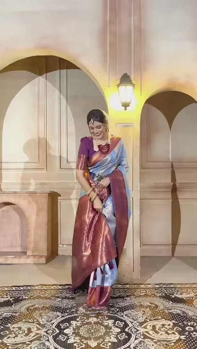 Powder Blue Kanjivaram Silk Saree