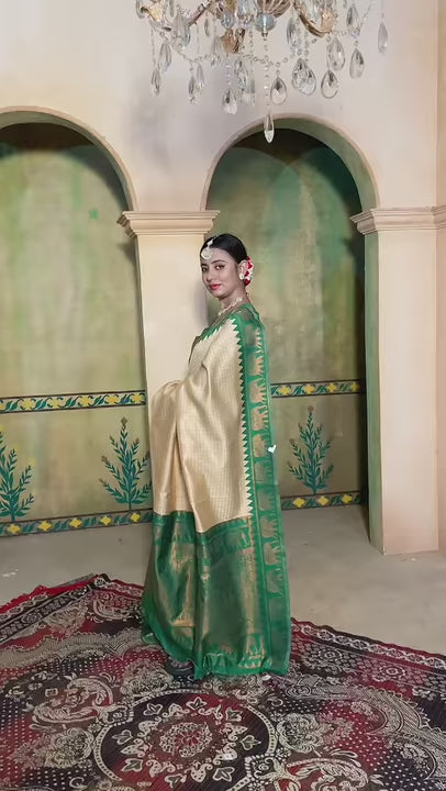 Cream Kanjivaram Silk Saree
