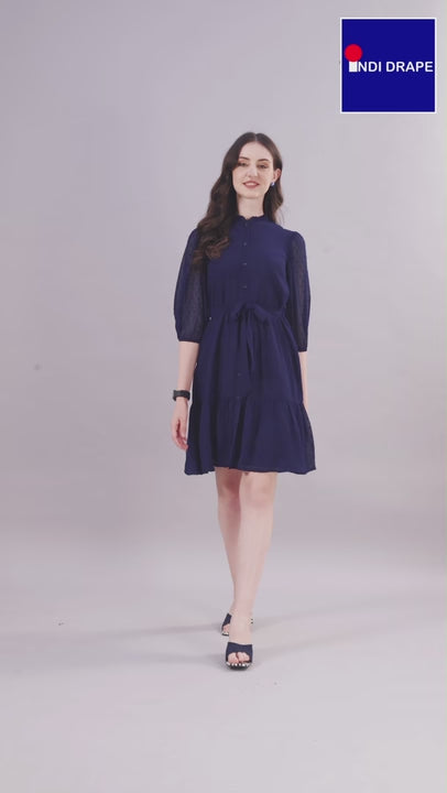 Chiffon Midi Shirt Dress with Belt and Pocket